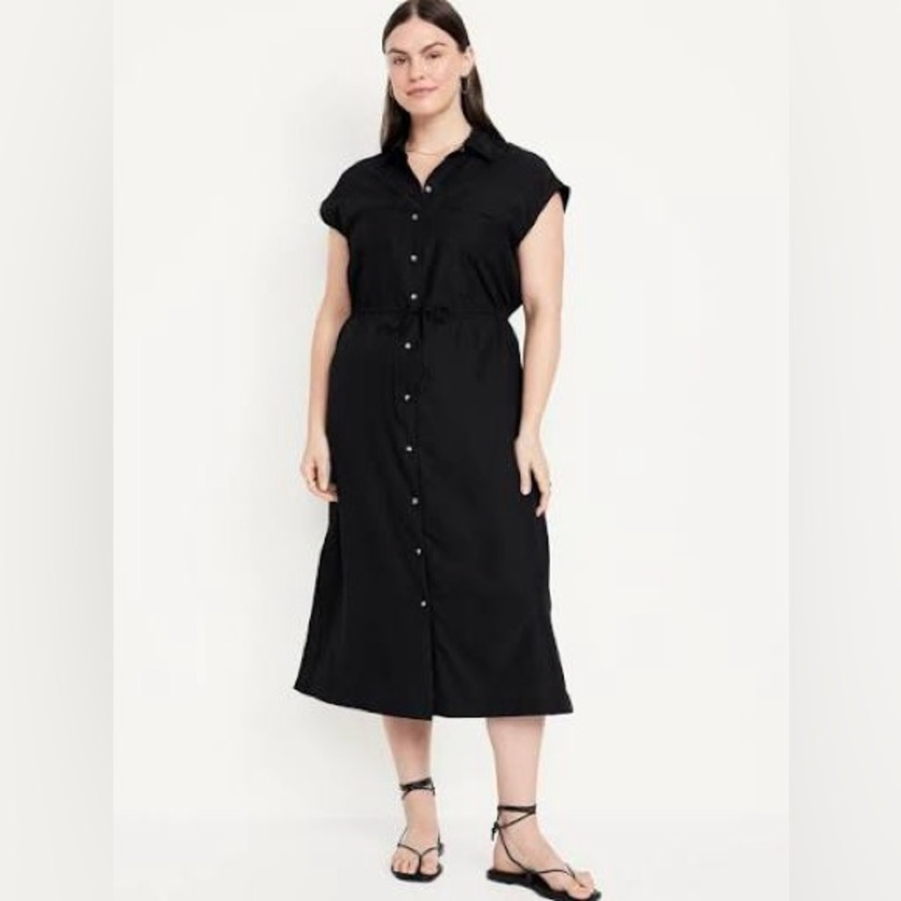 NWT Old Navy Waist-Defined Utility Midi Shirt Dress Black sz 3X Button Front